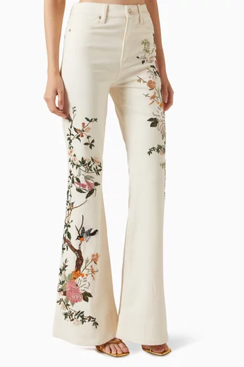 Beautiful Embroidered Bell-bottom Jeans in Denim