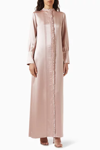 Embroidered Maxi Dress in Satin