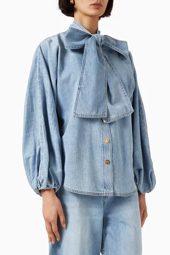 Indra Tie-neck Blouse in Denim