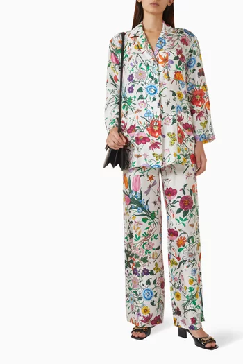 Flora-printed Pants in Silk Twill