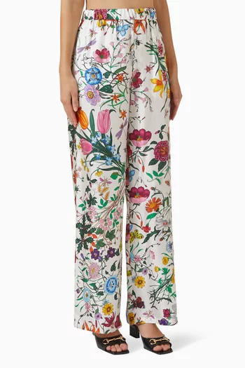Flora-printed Pants in Silk Twill