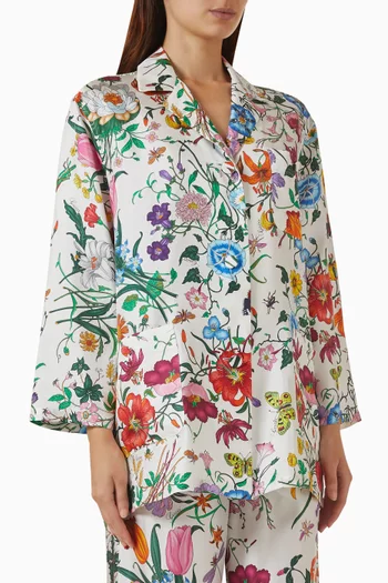 Flora-printed Shirt in Silk Twill