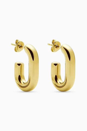 أقراط دائرية صغيرة بتصميم بيضاوي سميك ستانلس ستيل مطلية بذهب عيار 18