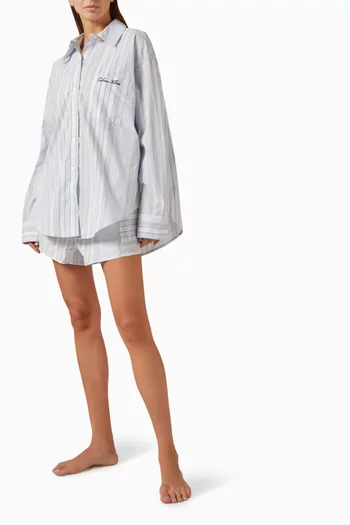 Striped Script Logo Pyjama Shirt in Cotton