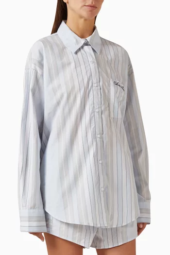 Striped Script Logo Pyjama Shirt in Cotton