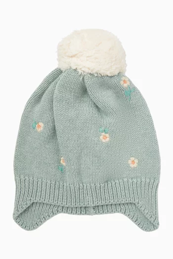 Fern Embroidered Beanie in Organic Cotton-knit