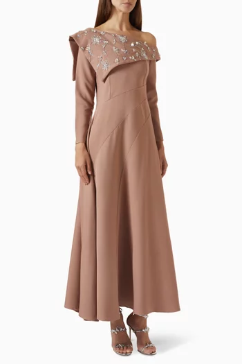 Embellished Off-shoulder Cape Dress