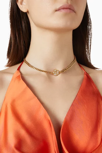 Pavê Flower Chain Necklace in Gold-plated Brass