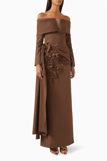 Floral-appliqué Gown