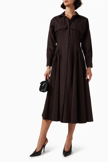 Buttoned Pocket Midi Dress