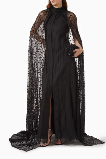 Sequin-embellished Cape Gown