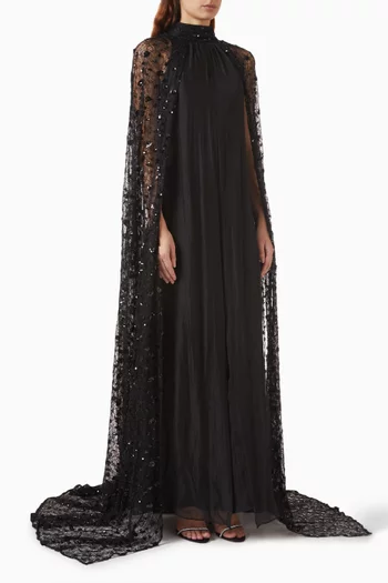 Sequin-embellished Cape Gown