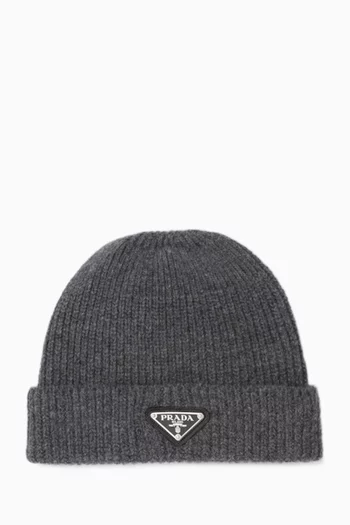 Enamel Logo Beanie in Wool-cashmere