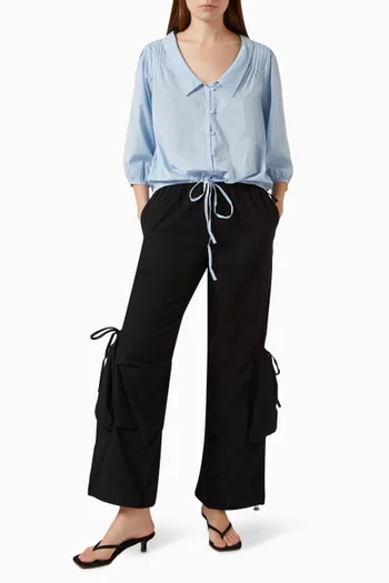 Shoulder Tucks Collared Top in Organic-cotton