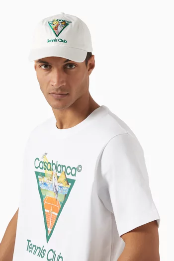 كاب برقعة مطرزة بشكل هرم وشعار Tennis Club‏ قطن