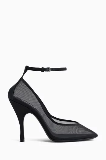 NUDE PUMPS 100 MM STILETTO HEELS WITH POINTED TOE AND ANKLE STRAP IN MESH / TULLE AND GROSGRAIN:BLK:40|220077676