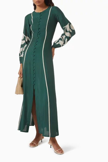Embroidered Maxi Dress in Cotton-silk