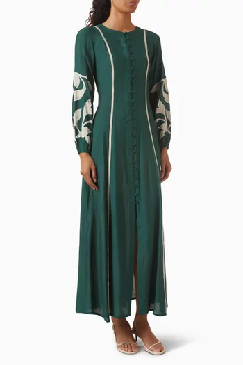 Embroidered Maxi Dress in Cotton-silk