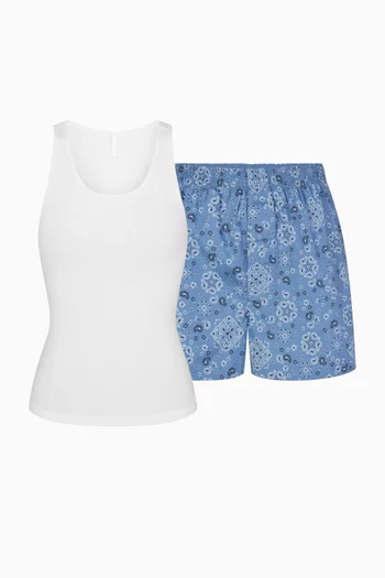 Cotton Poplin Sleep Tank & Boxers Set