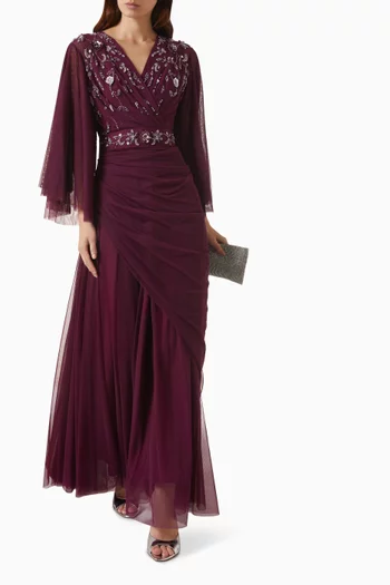 Draped Embellished Maxi Dress in Tulle