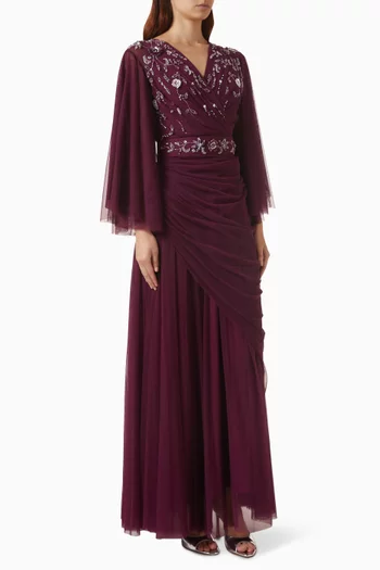 Draped Embellished Maxi Dress in Tulle