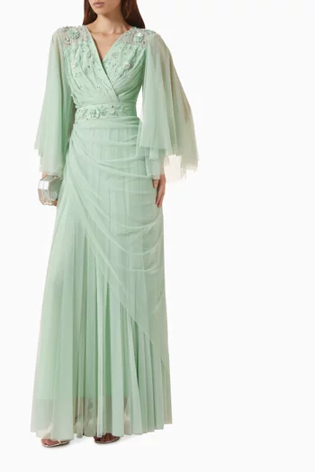 Draped Embellished Maxi Dress in Tulle