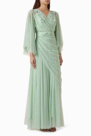 Draped Embellished Maxi Dress in Tulle