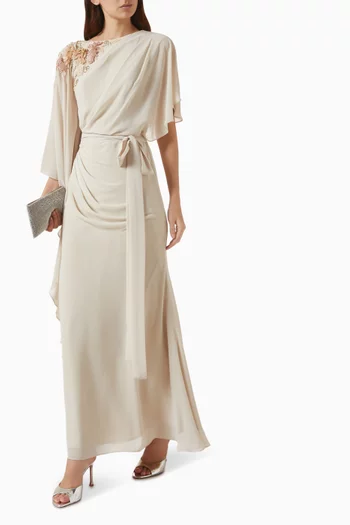 Draped Embellished Maxi Dress in Chiffon