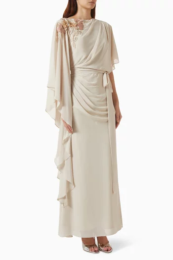 Draped Embellished Maxi Dress in Chiffon