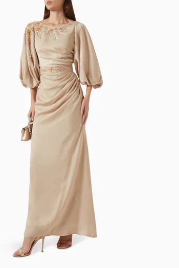 Bead-Embellished Maxi Dress in Crepe