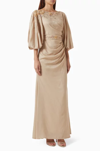 Bead-Embellished Maxi Dress in Crepe