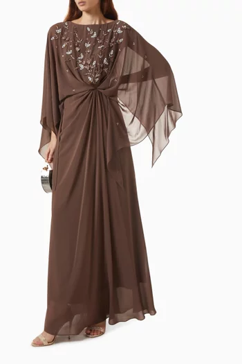 Knot Embellished Maxi Dress in Chiffon