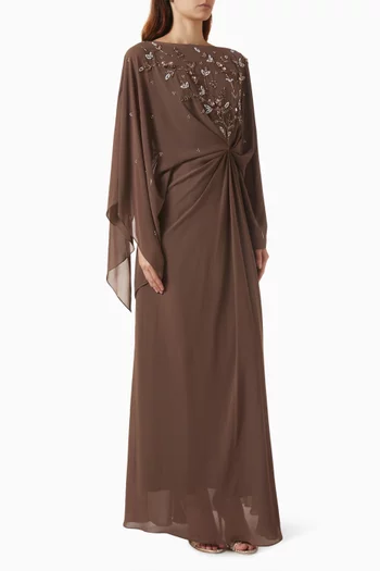 Knot Embellished Maxi Dress in Chiffon