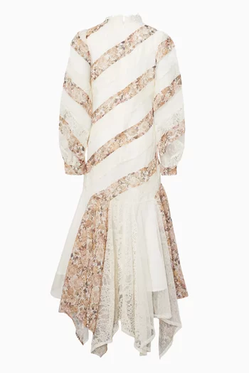 Josette Floral-panel Maxi Dress in Lace