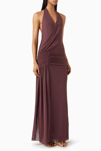 Marabou Halter Maxi Dress
