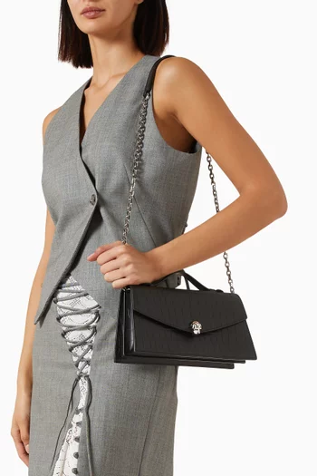 Skull Top-handle Bag in Croc-embossed Leather