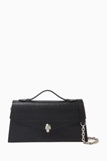 Skull Top-handle Bag in Croc-embossed Leather