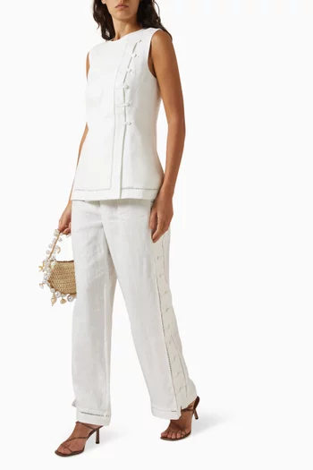 بنطال أليساندرا بقصة ساق واسعة كتان