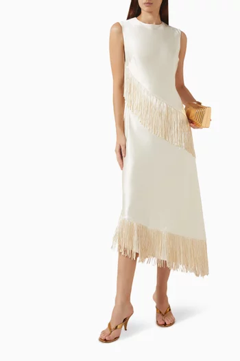 Lovis Fringed Midi Dress in Satin