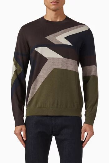 Graphic Intarsia Sweater in Virgin Wool