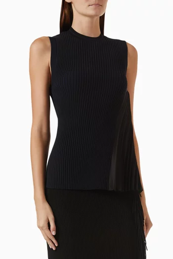 Asymmetrical Pleated Panel Top in Ribbed-viscose