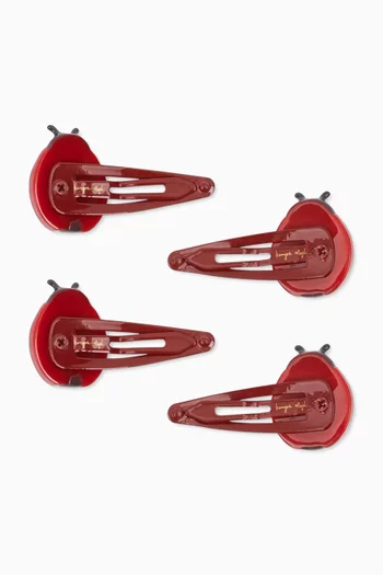 طقم مشابك شعر بتصميم دعسوقة، 4 قطع