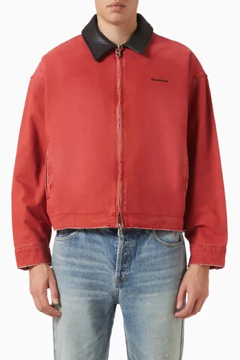 Leather Collar Overshirt in Cotton