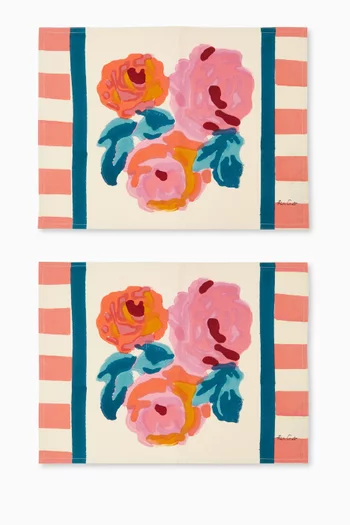 طقم مفارش مزينة بزهور قطن، قطعتان 48 سم × 35 سم