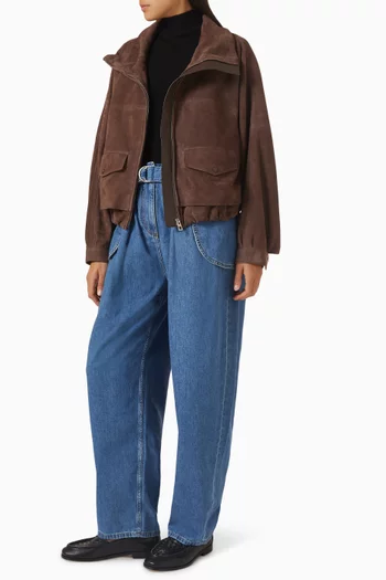 Zip-up Jacket in Suede Leather