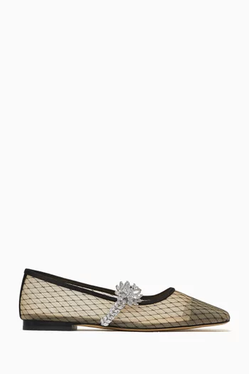 Lotus Flower Crystal Ballet Flats in Mesh