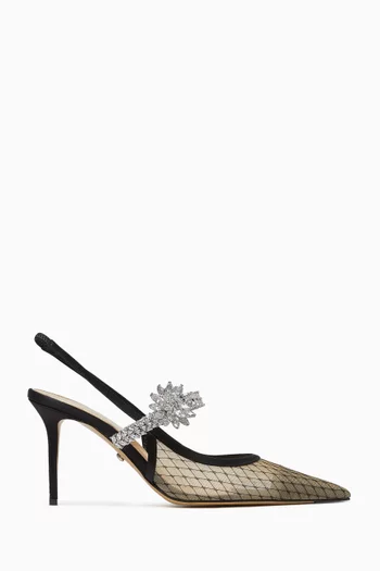 Lotus Flower 85 Crystal Slingback Pumps in Mesh