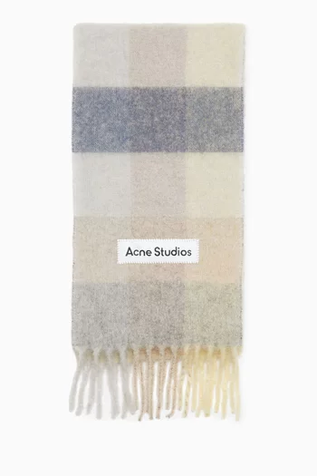 Logo Checked Scarf in Mohair-blend