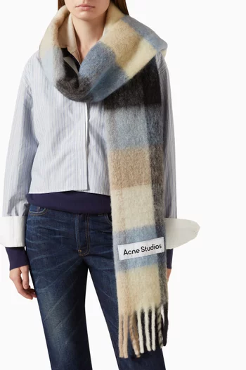 Logo Checked Scarf in Mohair-blend