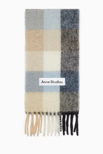 Logo Checked Scarf in Mohair-blend